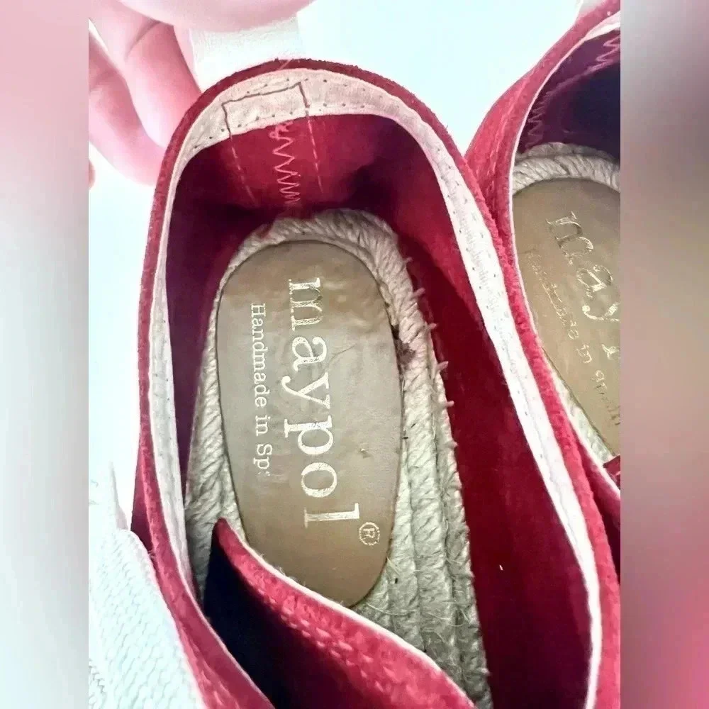 Maypol‎ Handmade in Spain Crimson Red Soft Suede Lace Up Espadrille Size 36